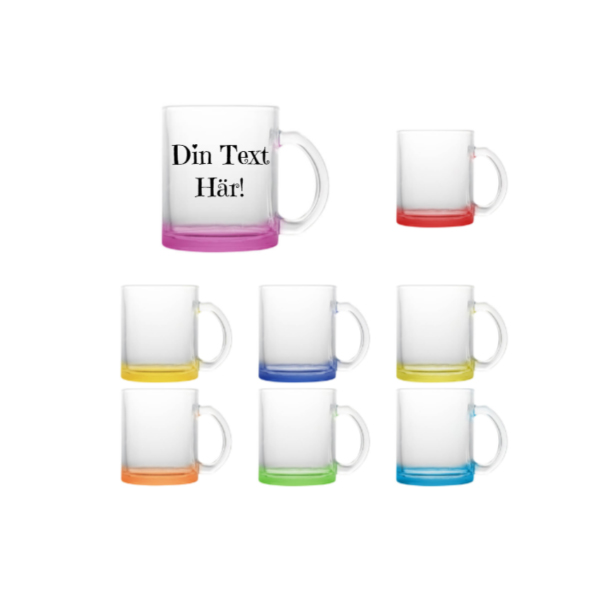 Kaffekopp Glas med färgad botten 330ml – Valfri Text
