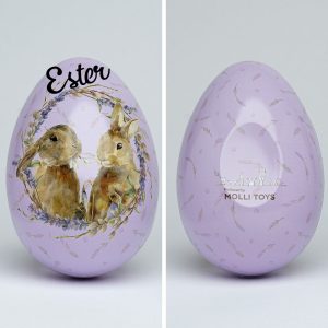 Påskägg PLÅT Lila kaniner 15cm - Valfritt Namn
