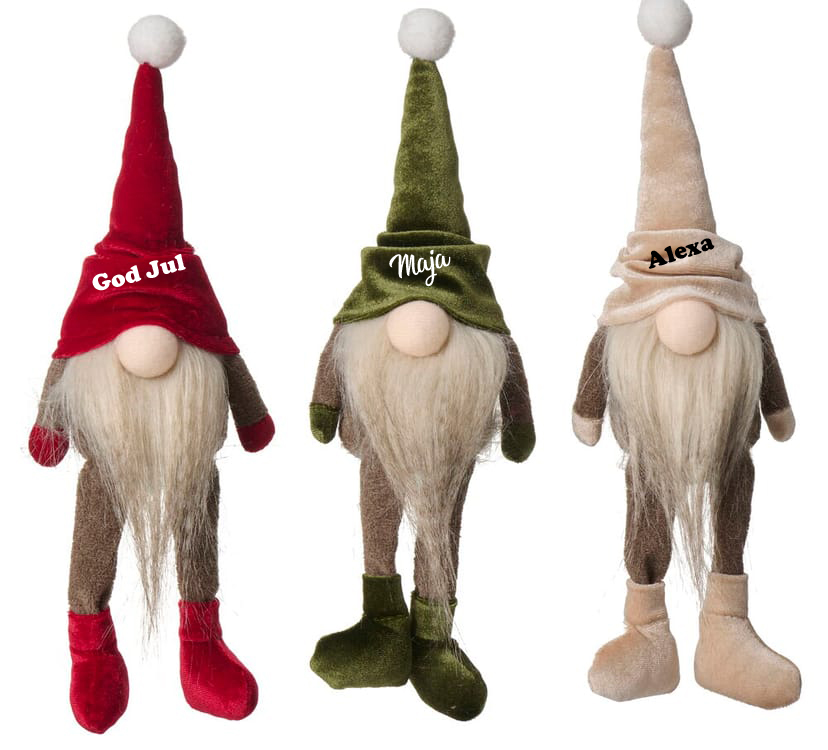 Liten Tomte Hängande ben - Med valfritt Namn/Text